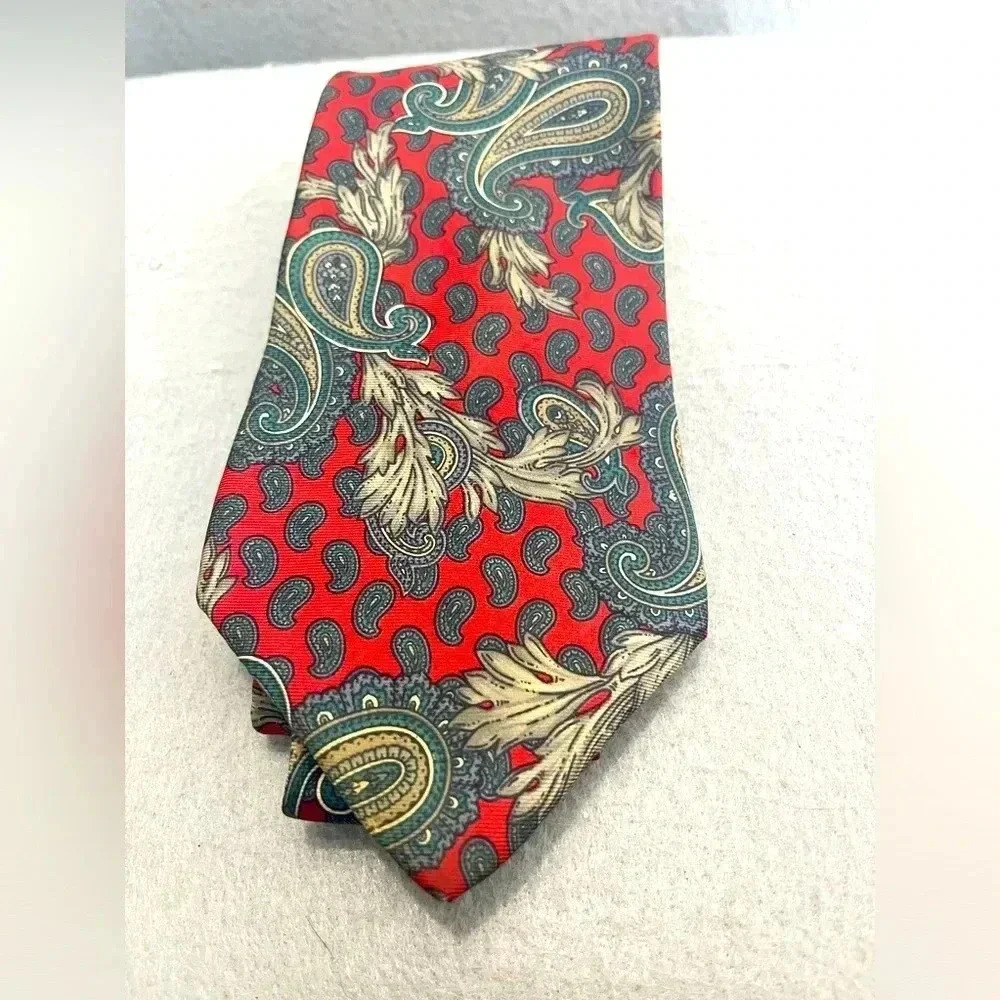 Preferred Stock Italian Silk Tie Paisley, Red teal accents